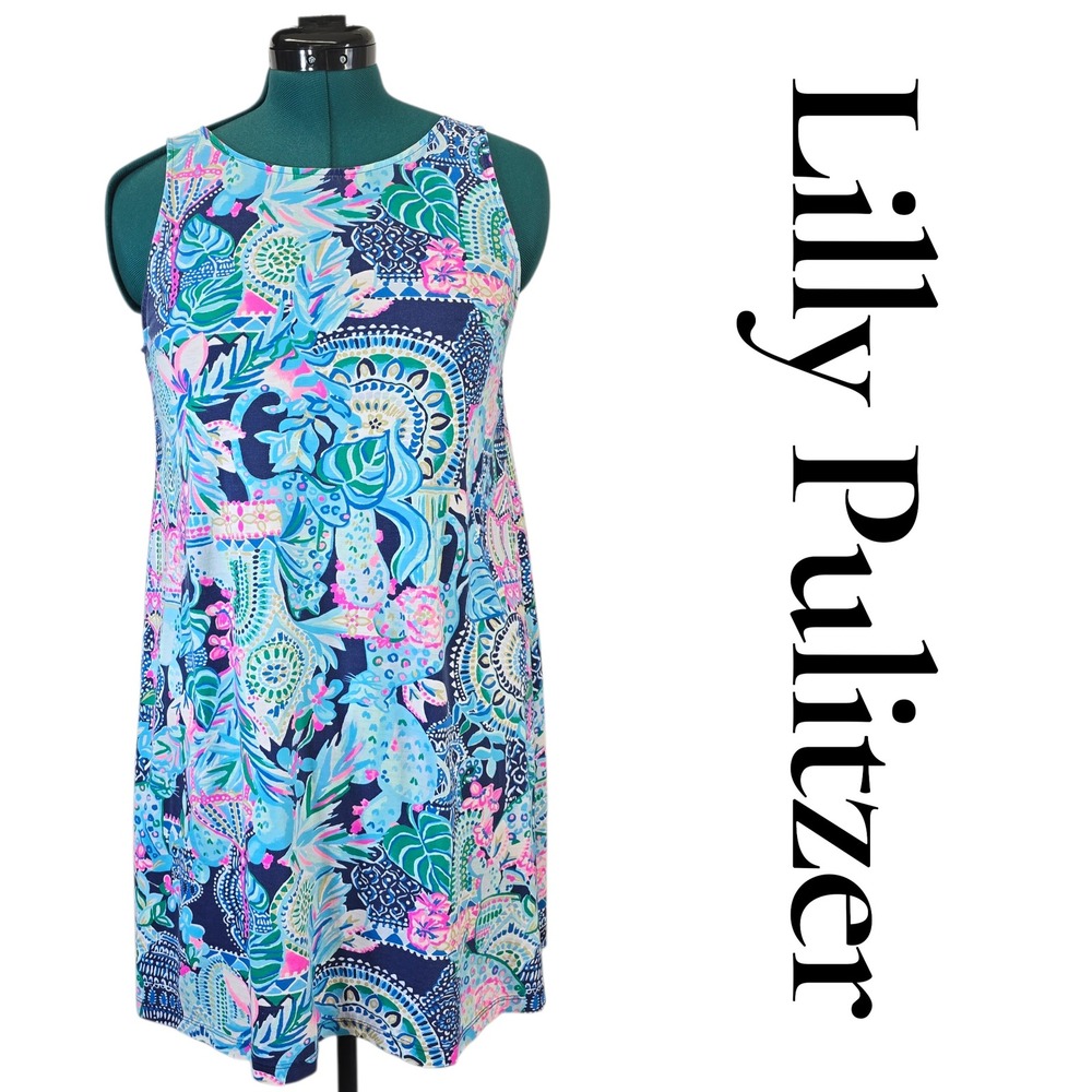 Lilly Pulitzer Kristen Swing Dress‎ Pima Cotton Strappy Back Blue Pink 002262 S